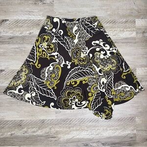 Biacci Brown Floral A-Line Mini Skirt Y2K Boho Retro Print Skater Skirt Size M